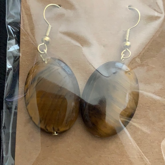🔥🆕 Oval Tiger Eye Bead Gold Tone Hook Earrings - Picture 2 of 4